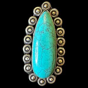 Genuine Kingman Turquoise Stone Sterling Silver Overlay Ring Size 7